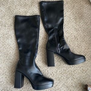 Black leather knee high boots